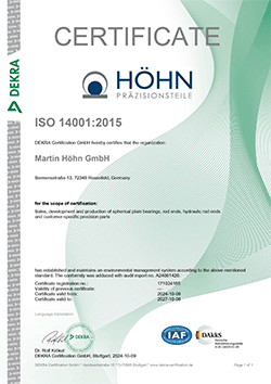DEKRA certificate ISO 14001:2015