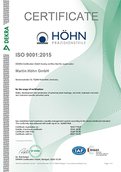 DEKRA-Zertifikat ISO 9001:2015