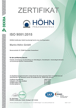 DEKRA-Zertifikat ISO 9001:2015